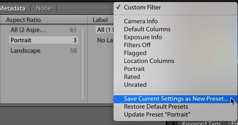 Saving a new filter preset