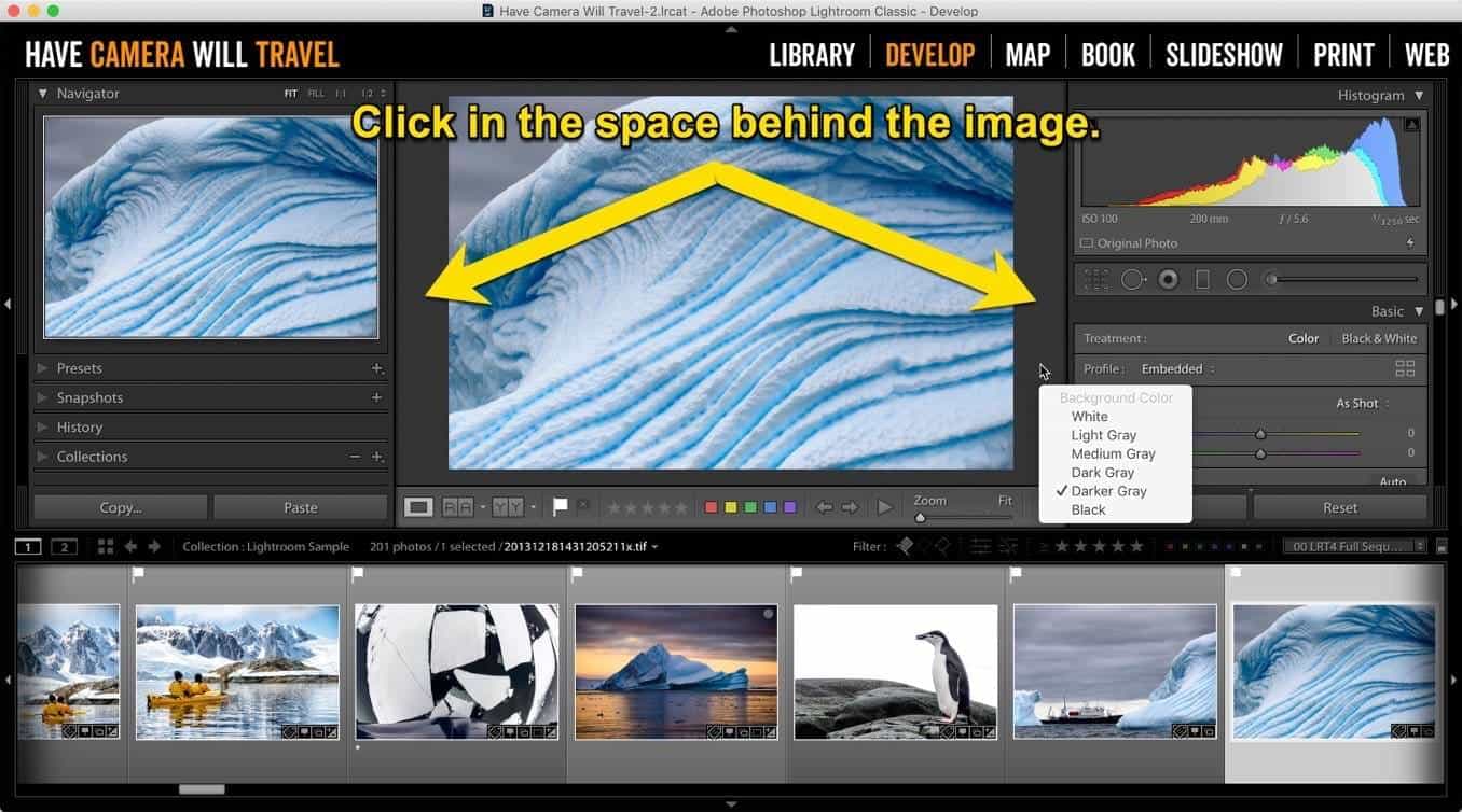 Lightroom Image Background Color Menu