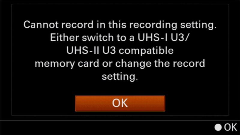 Sony a6400 memory card error message.jpeg Sony a6400 screen warning that the memory card is too slow, prompting a switch to a UHS-I or UHS-II U3 card