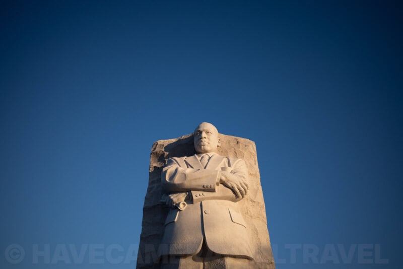 Martin Luther King Jr. Memorial statue against a clear blue sky
