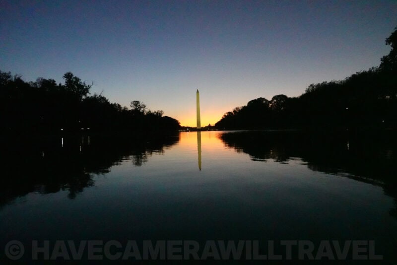 Washington Monument reflected in the pool with heavy grain in shadow areas, ISO 10000 sample