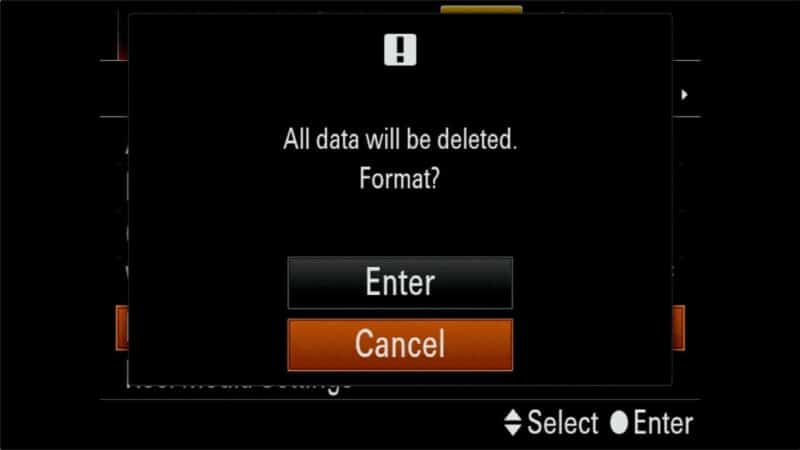 Sony a7R IV How to Format SD Cards-3.jpeg Sony a7R IV warning screen confirming all data will be deleted before formatting