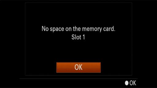 Sony A7R IV Memory Card Switching Error Message Screen