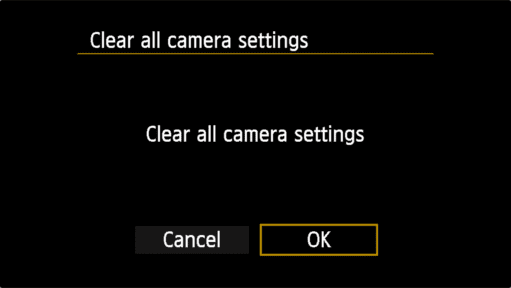 Canon Rebel T7 Clear Settings Reset to Defaults