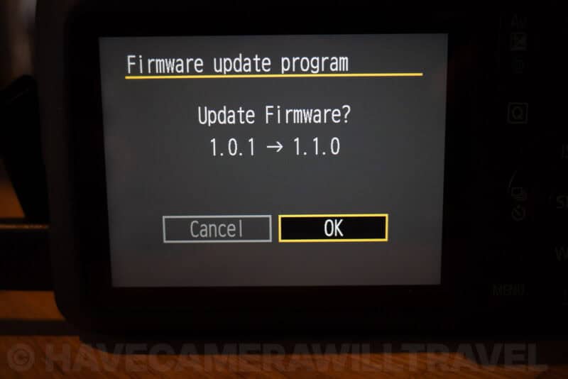 Canon Rebel T7 Update Firmware - Confirm Update on Menu System