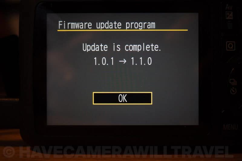 Canon Rebel T7 Update Firmware - Update is Complete