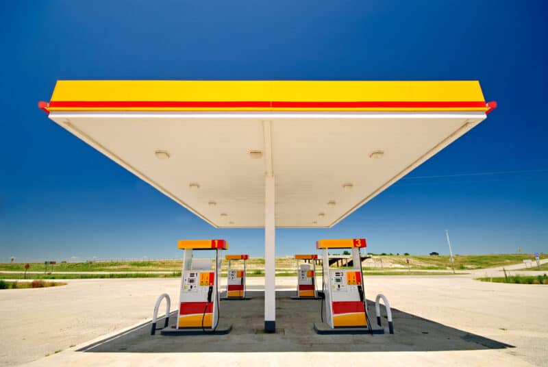 Gas station with blue sky