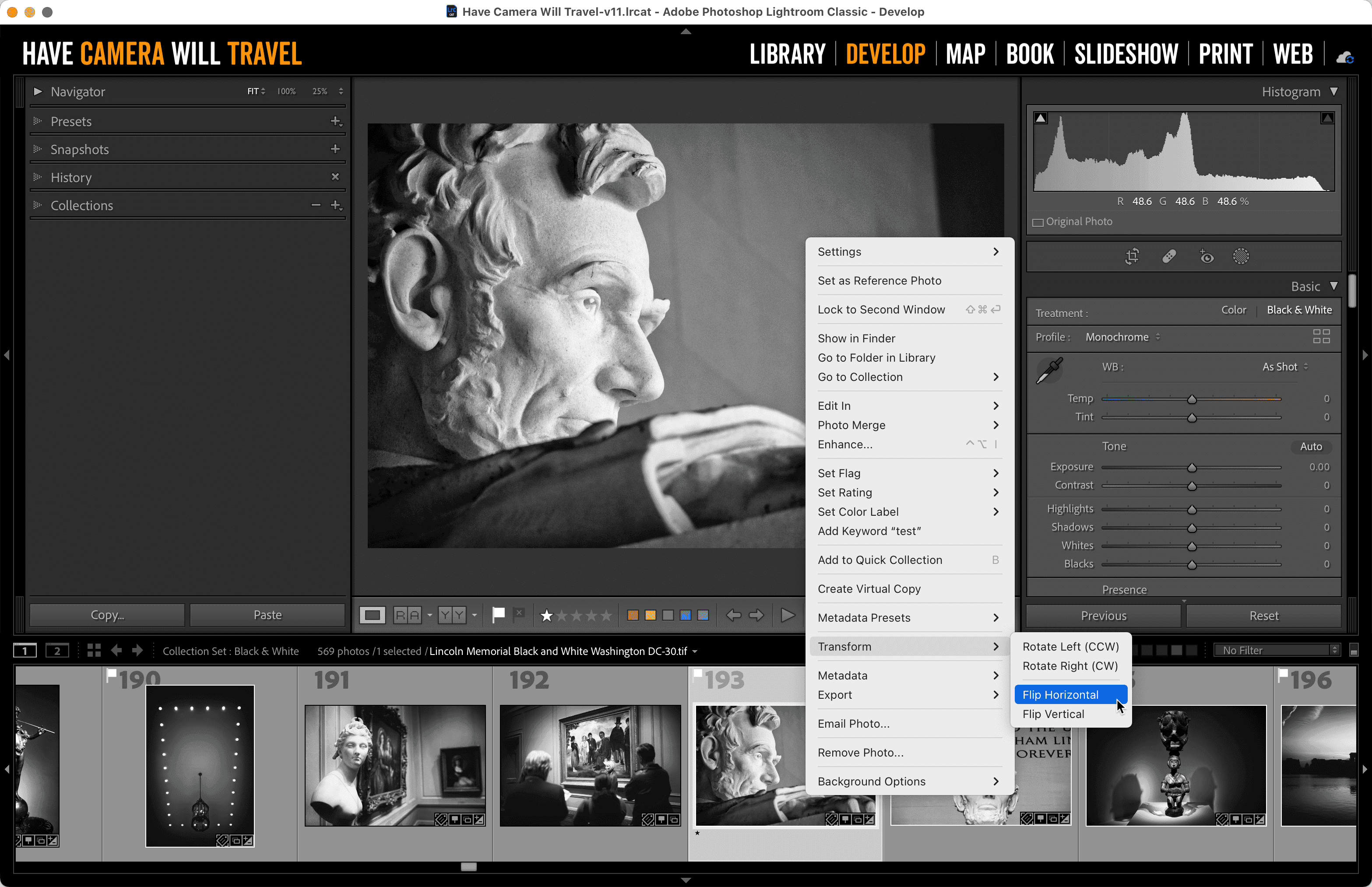 Screenshot of how to use Lightroom Classic's image rotation tools