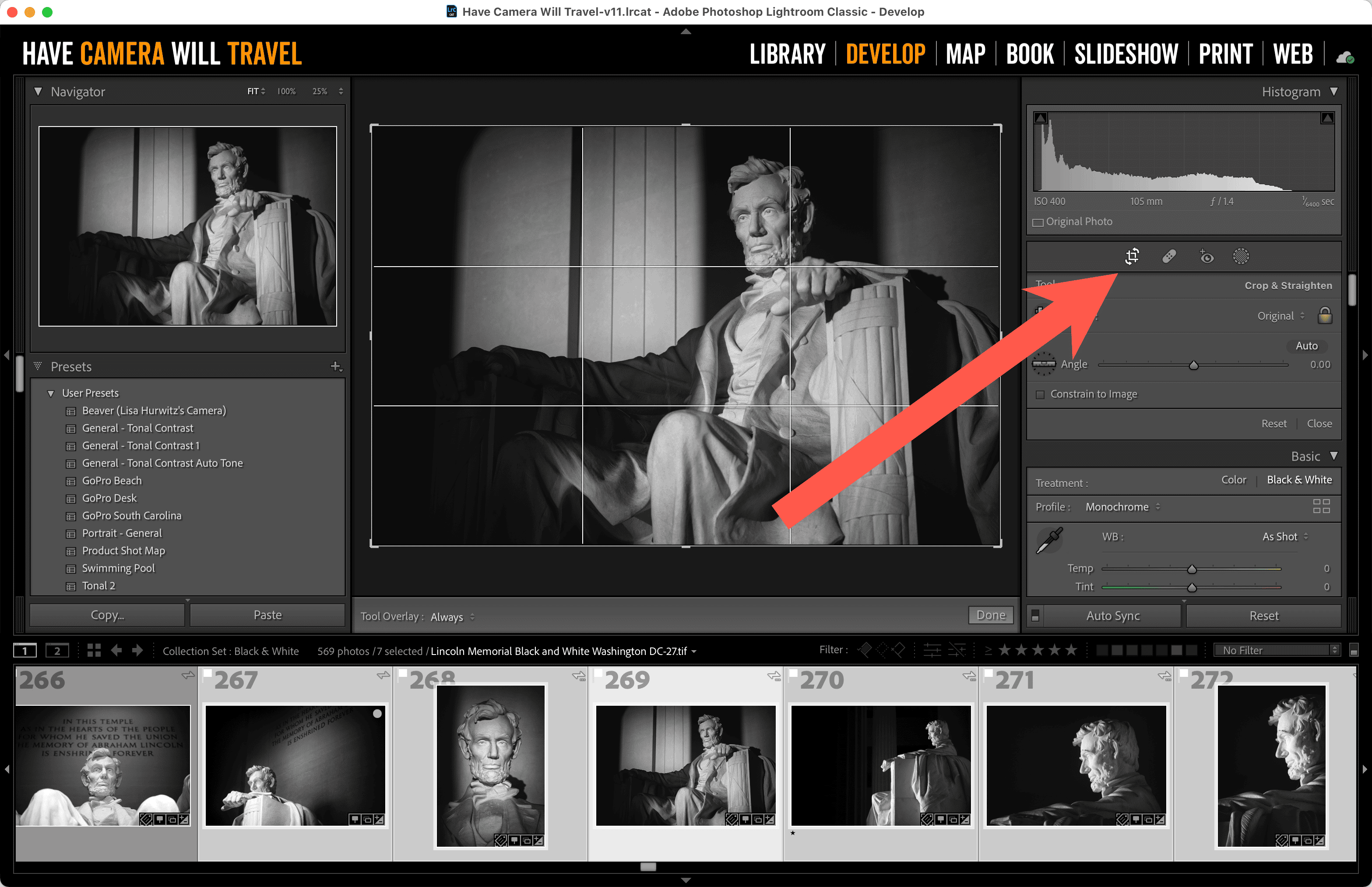 Screenshot of how to use Lightroom Classic's image rotation tools