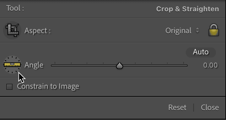 Screenshot of how to use Lightroom Classic's image rotation tools adjusting the angle