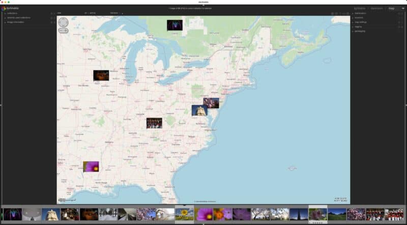 Screenshot of Darktable's Map interface.