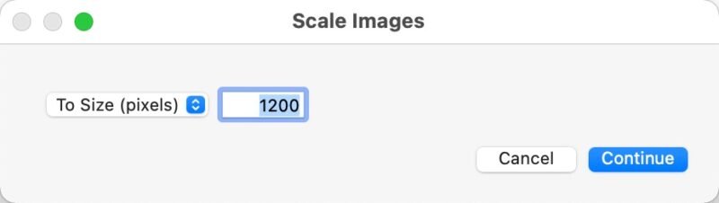 Screenshot: macOS Automator Resize Images Quick Action Scale Images Popup