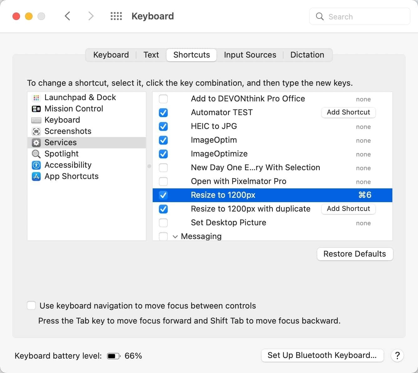 macOS Automator Service Add Keyboard Shortcut