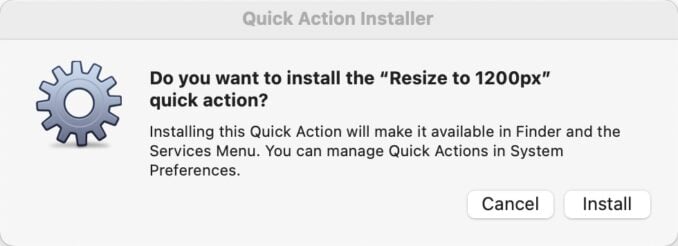 Screenshot - Mac Automator Resize Image - Quick Action Installer