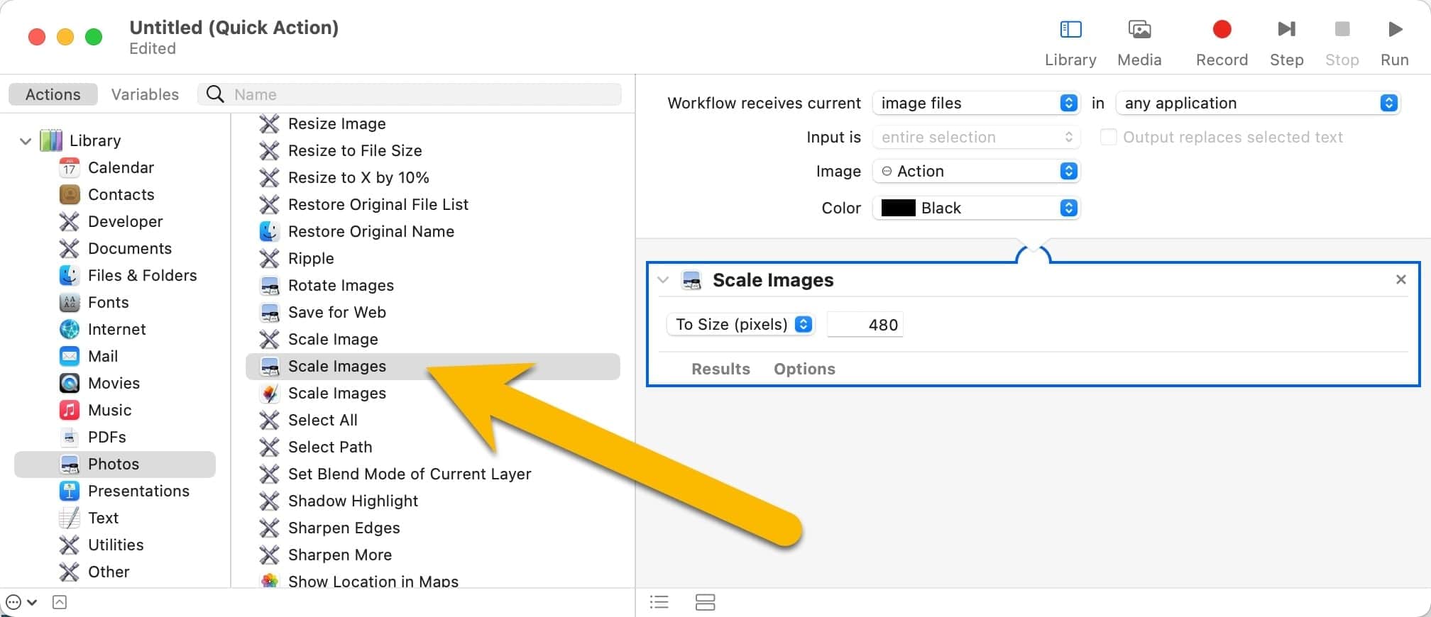 Screenshot - Mac Automator Resize Image - Set Processing Type