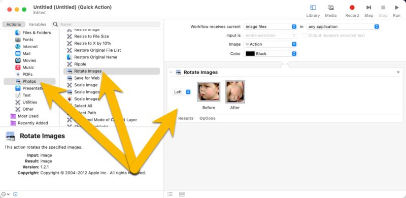 Screenshot macOS Automator Rotate Images