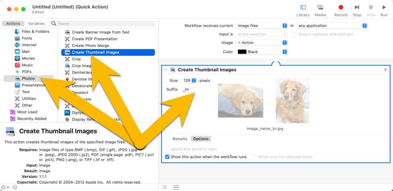 Screenshot - macOS Automator Quick Action Create Thumbnail Images