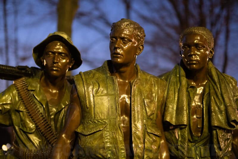 Close-up of the bronze soldier statues at the Vietnam Veterans Memorial's Three Servicemen sculpture