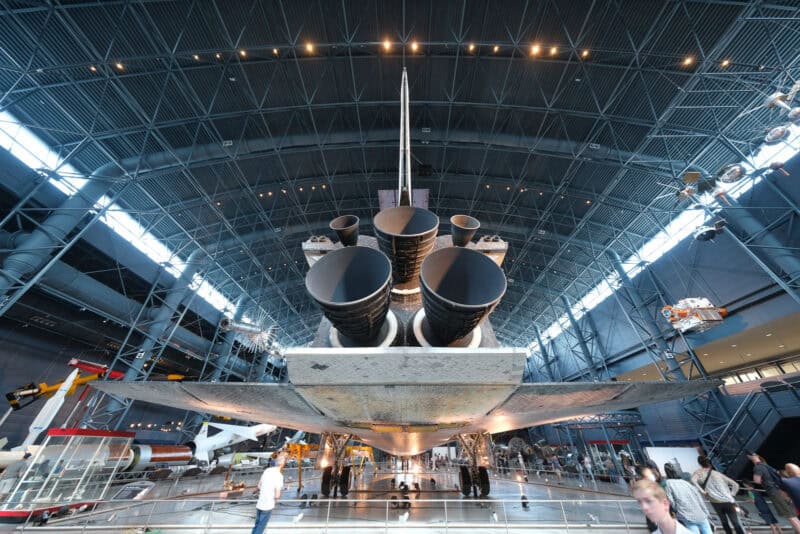 Space shuttle engine bells and vertical stabilizer under skylights, ISO 320 test photo