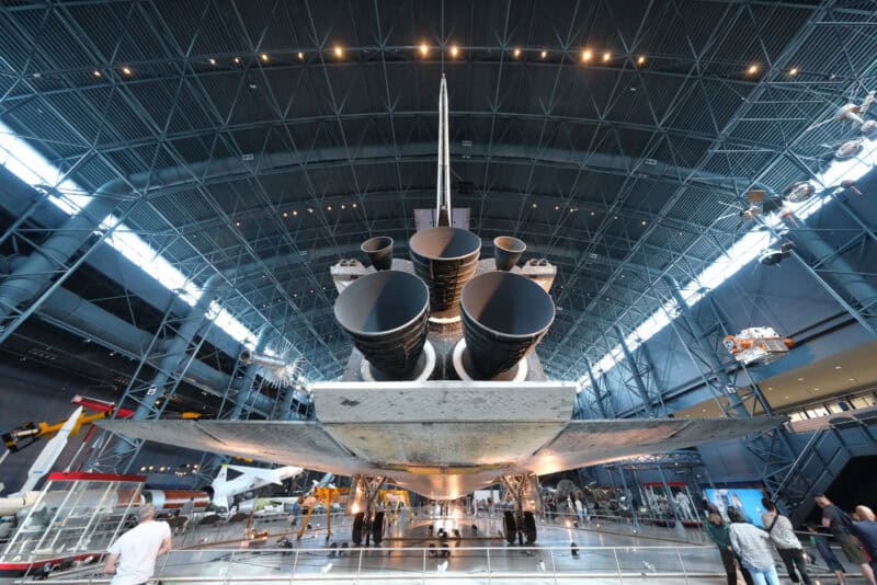 Underside of the space shuttle's tail and engine bells in the aircraft hangar, ISO 3200 test shot