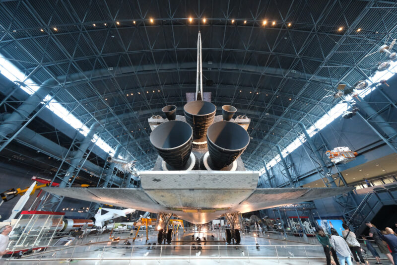 Space shuttle's rear thrusters and tail viewed from ground level in the museum hall, ISO 5000 test