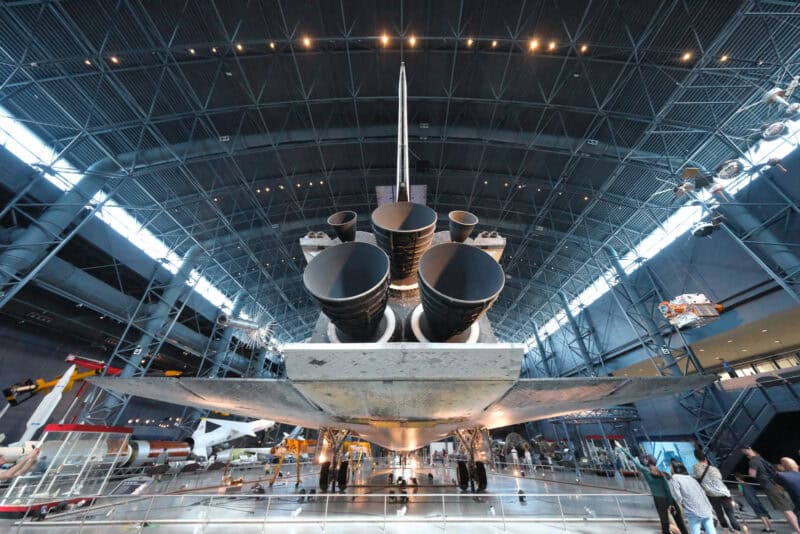 Space shuttle's exhaust nozzles and tail seen from below, ISO 10000 sample showing increased grain