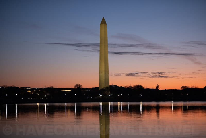 Washington Monument silhouette over glowing horizon, Fujifilm X-T5 ISO 125 sample shot