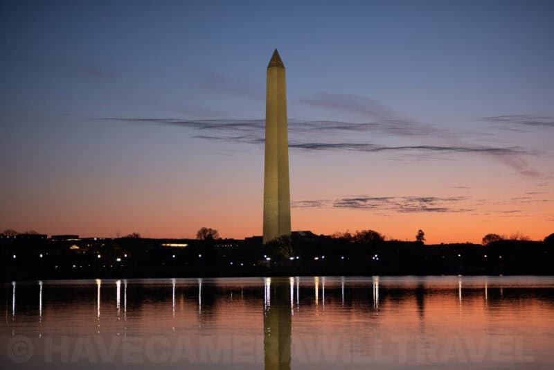 Washington Monument silhouette with wispy clouds overhead, Fujifilm X-T5 ISO 250 test shot