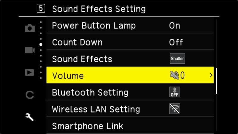 Screenshot of Ricoh GR III Menu to Show How to Make the Camera Quiet & Turn Off Sounds