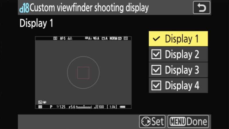 Screenshot of Nikon Zf menu system for setting grid type