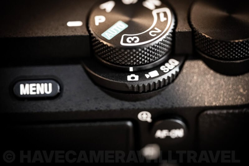 Sony a6700's lower dial for switching between still photo, video, and S&Q movie modes