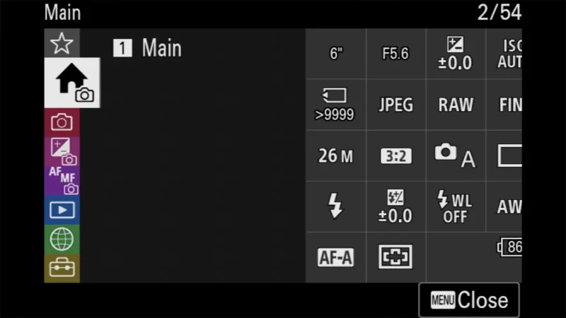 Sony a6700 quick settings panel showing shutter speed, aperture, and ISO auto options on rear screen