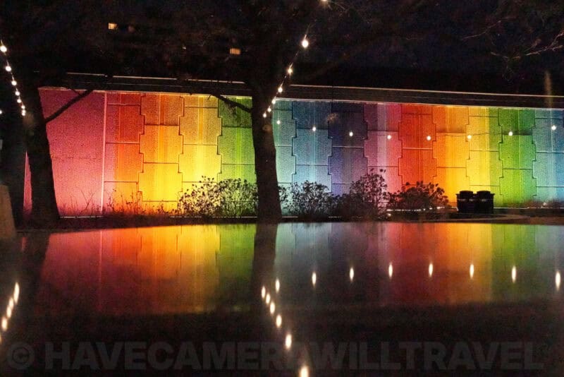 Very high ISO 102400 test shot of illuminated rainbow wall and reflection