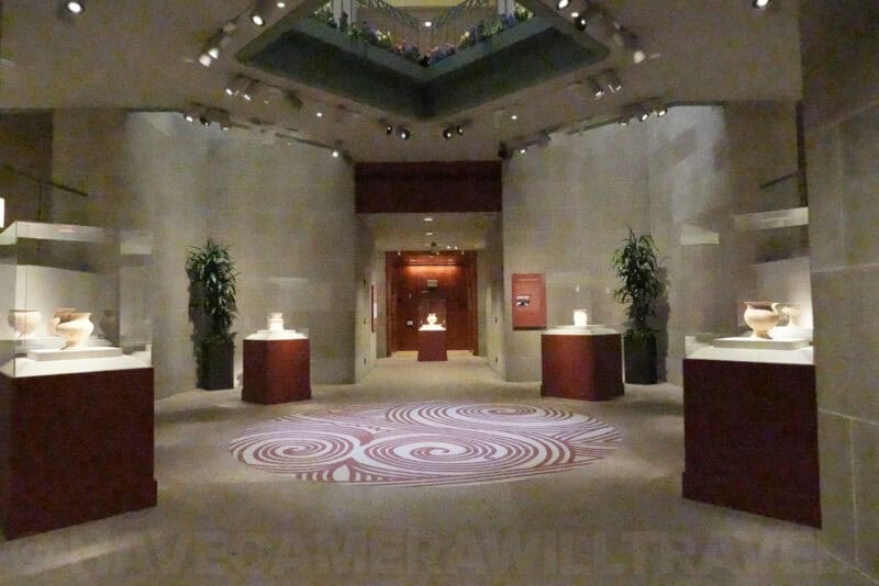 Very high ISO 102400 test shot of museum gallery with pottery exhibits