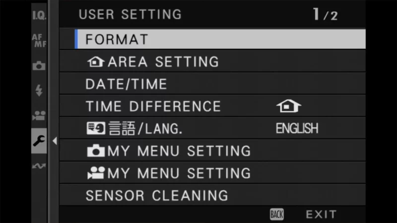 Fujifilm X100VI User Setting menu showing Format highlighted as the first option