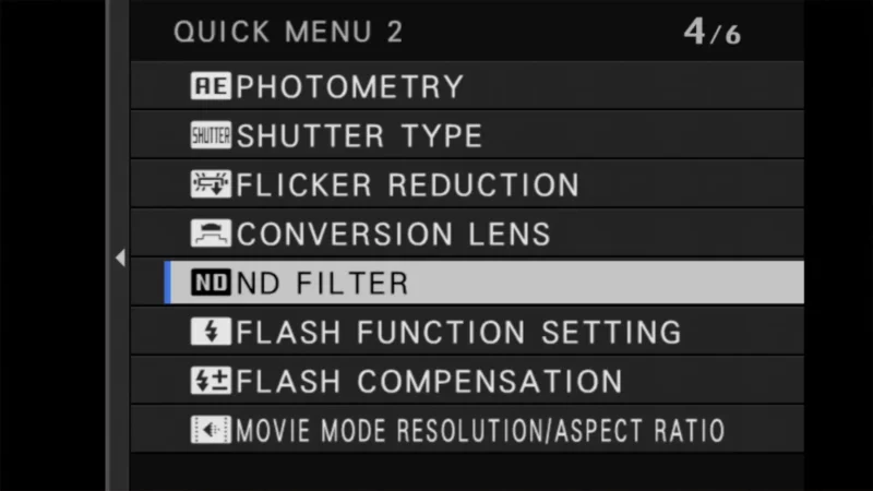 Fujifilm X100VI Screenshot of Quick Menu Customization Panel
