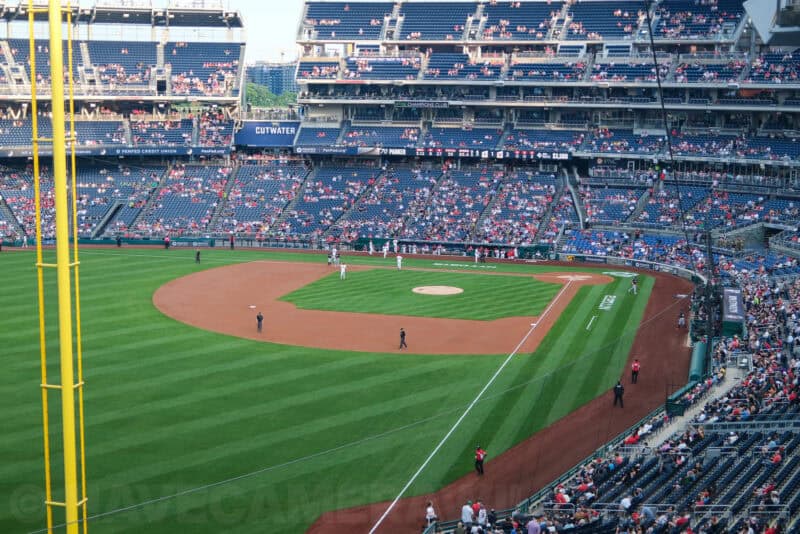 Nationals Park infield and crowded stands cropped tighter at simulated 50mm teleconverter setting
