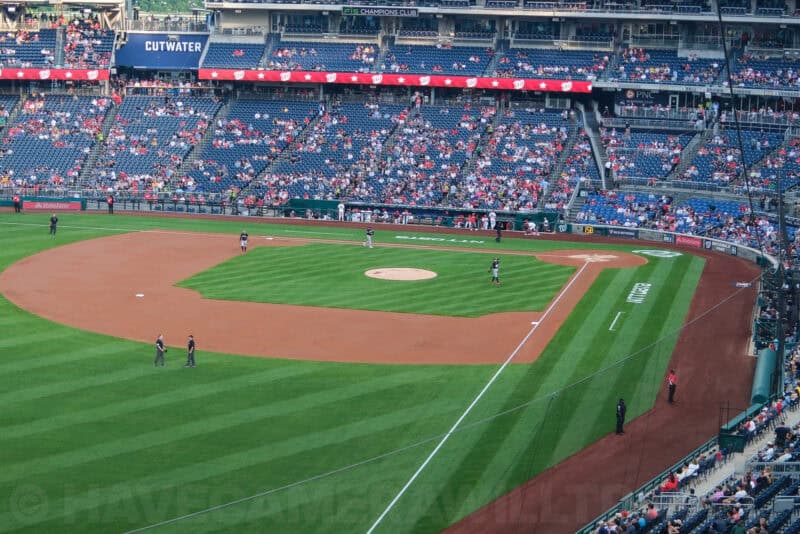 Nationals Park infield and grandstands zoomed further in at simulated 70mm teleconverter setting