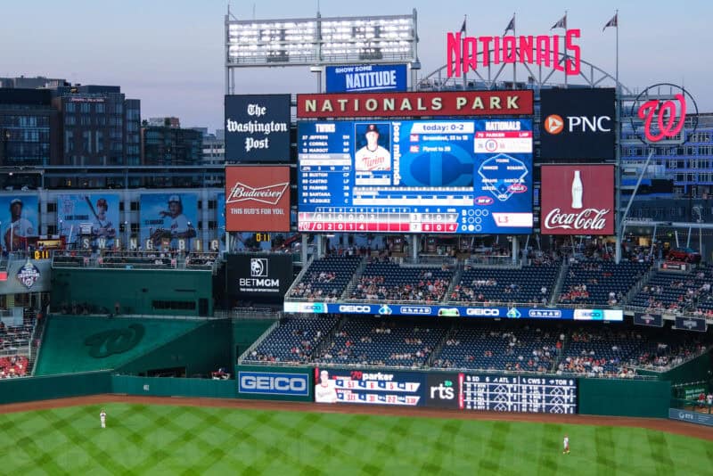 Nationals Park scoreboard filling more of the frame at simulated 70mm via digital teleconverter