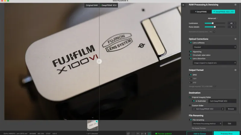 DxO PureRAW vs Fujifilm X100VI RAW Files