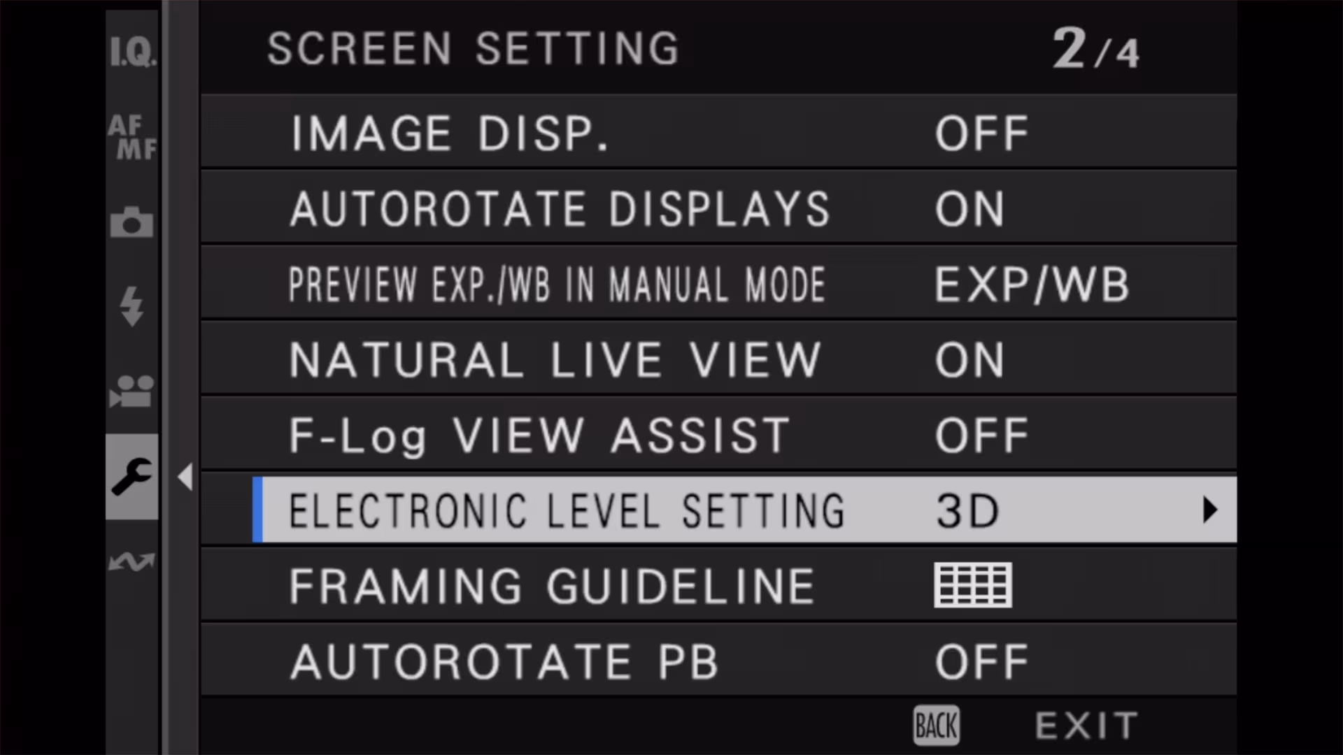 Then scroll down to page 2 of 4 to the Electronic Level Setting.