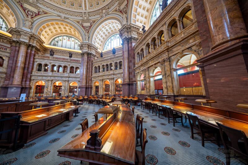 Main Reading Room of the Jefferson Building of the Library of Congress in Washington DC. Photo by David Coleman - havecamerawilltravel.com