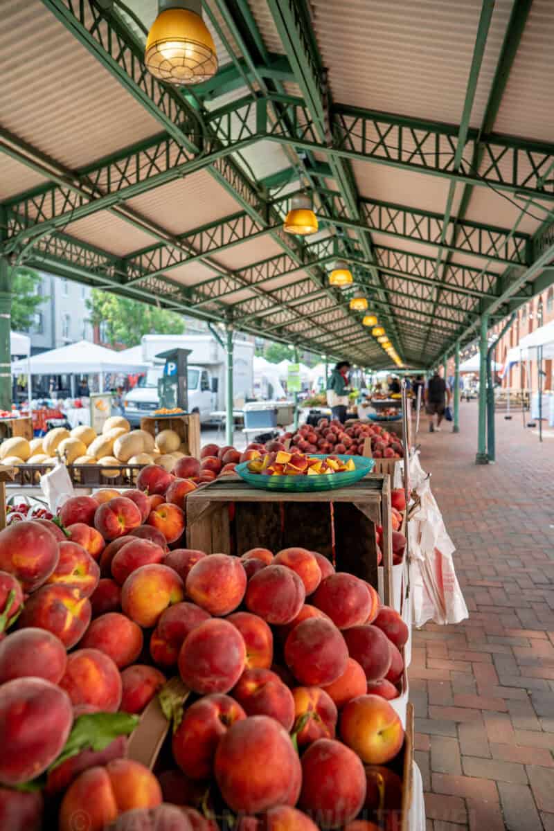 Fresh Peaches and Produce at Eastern Market Sunday Farmers Market in Washington DC. Photo by David Coleman - havecamerawilltravel.com