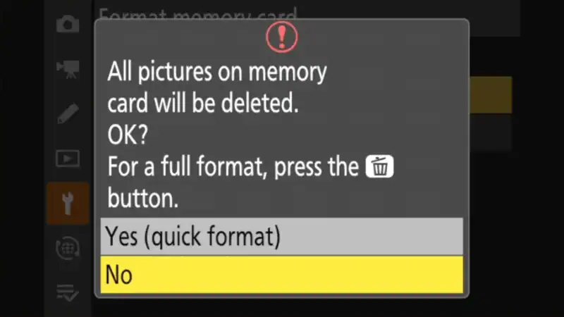 Nikon Z8 Format Memory Card Menu System Screenshot