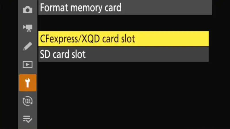 Nikon Z8 Format Memory Card Menu System Screenshot