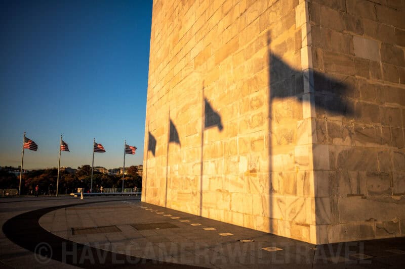 Washington Monument Catches Golden Sunlight Before Sunset Washington DC. Photo by David Coleman - havecamerawilltravel.com
