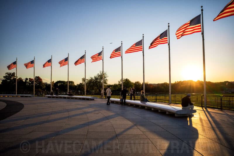 American Flags At Sunset Washington DC. Photo by David Coleman - havecamerawilltravel.com