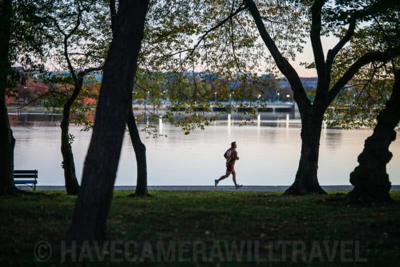 Jogger Runs Along Tidal Basin Path Washington DC. Photo by David Coleman - havecamerawilltravel.com