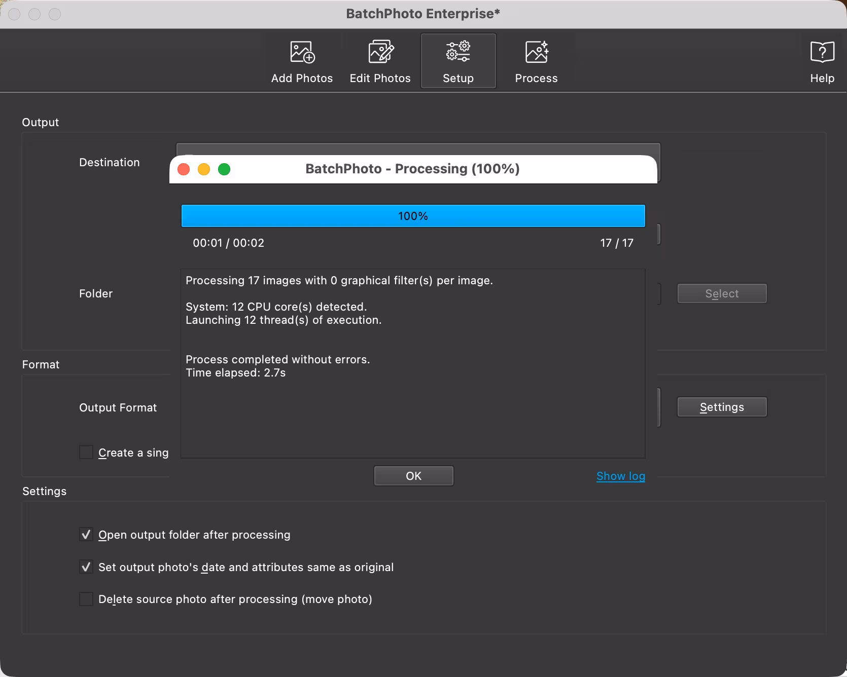 BatchPhoto processing progress