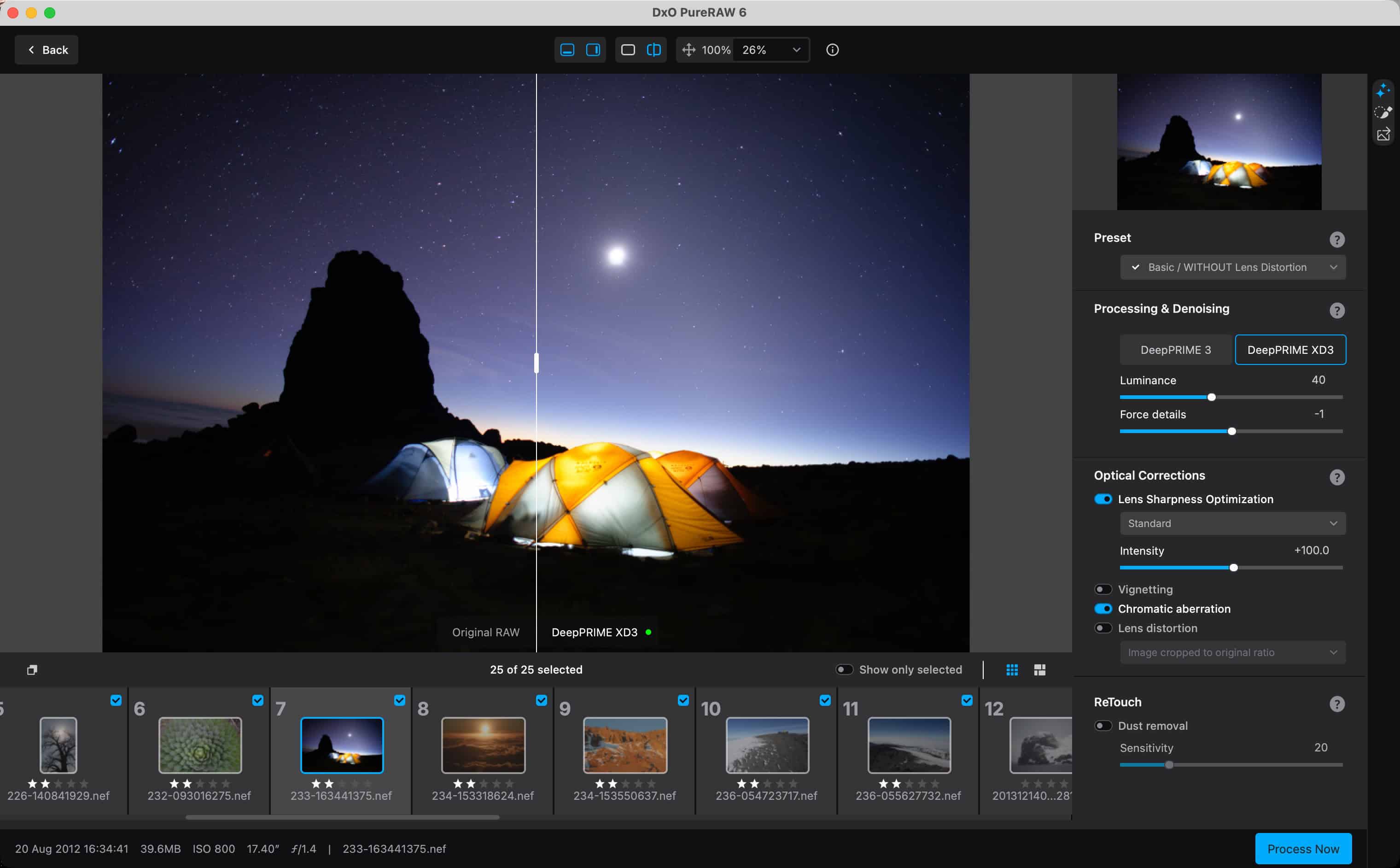DxO PureRAW 6 interface